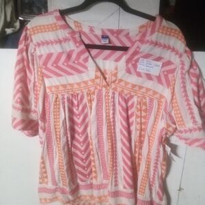 Women's Pink and Orange Geometric Top